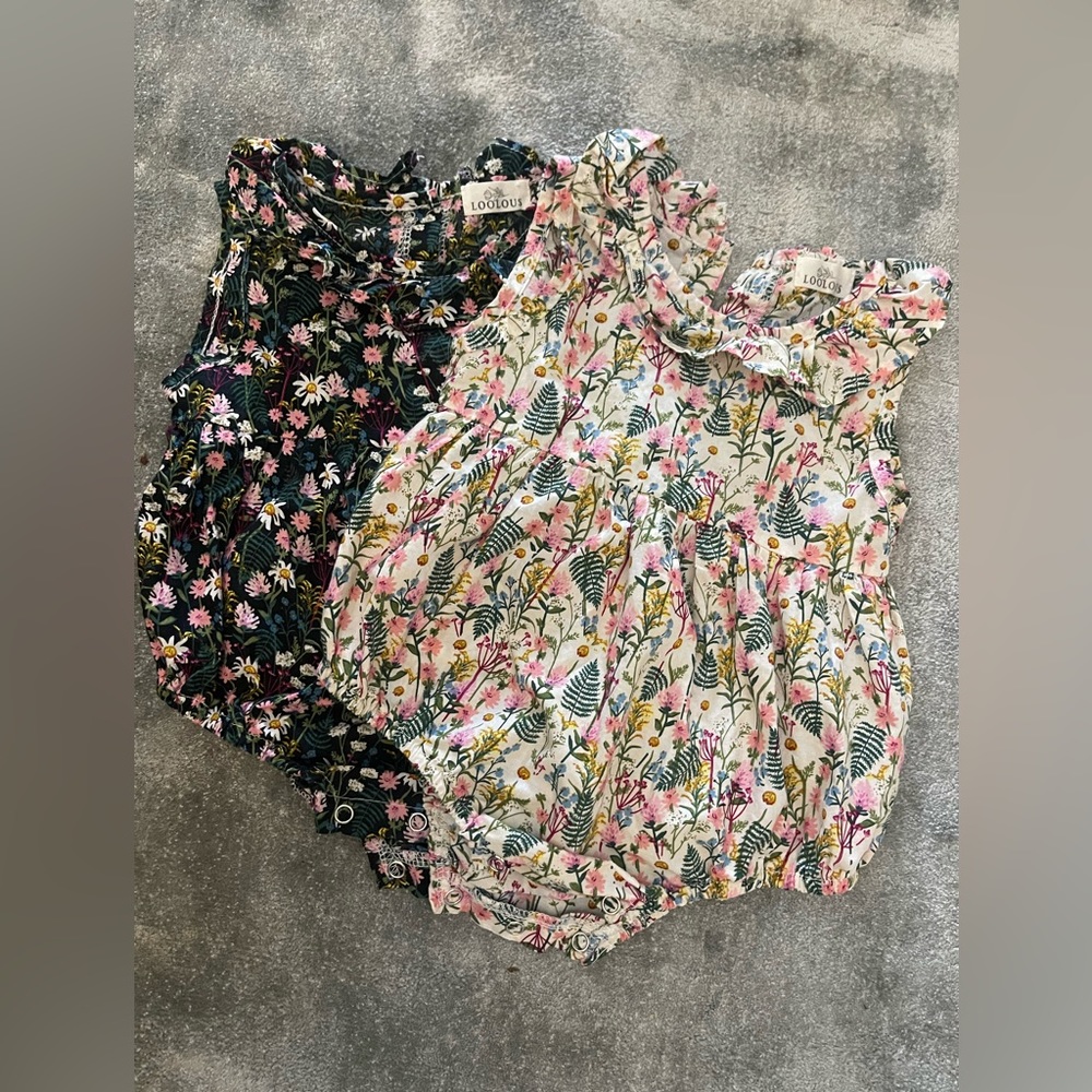 Two ADORABLE Rompers 3-6 months. Light weight. Botique brand.